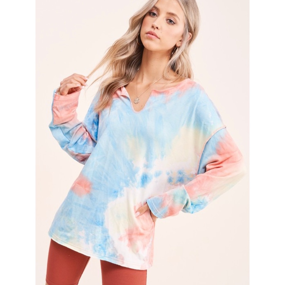 Last1️⃣ Spring Vnecks Casual Hand Dyed Boho Tie Dye Top Colorful Summer Tops